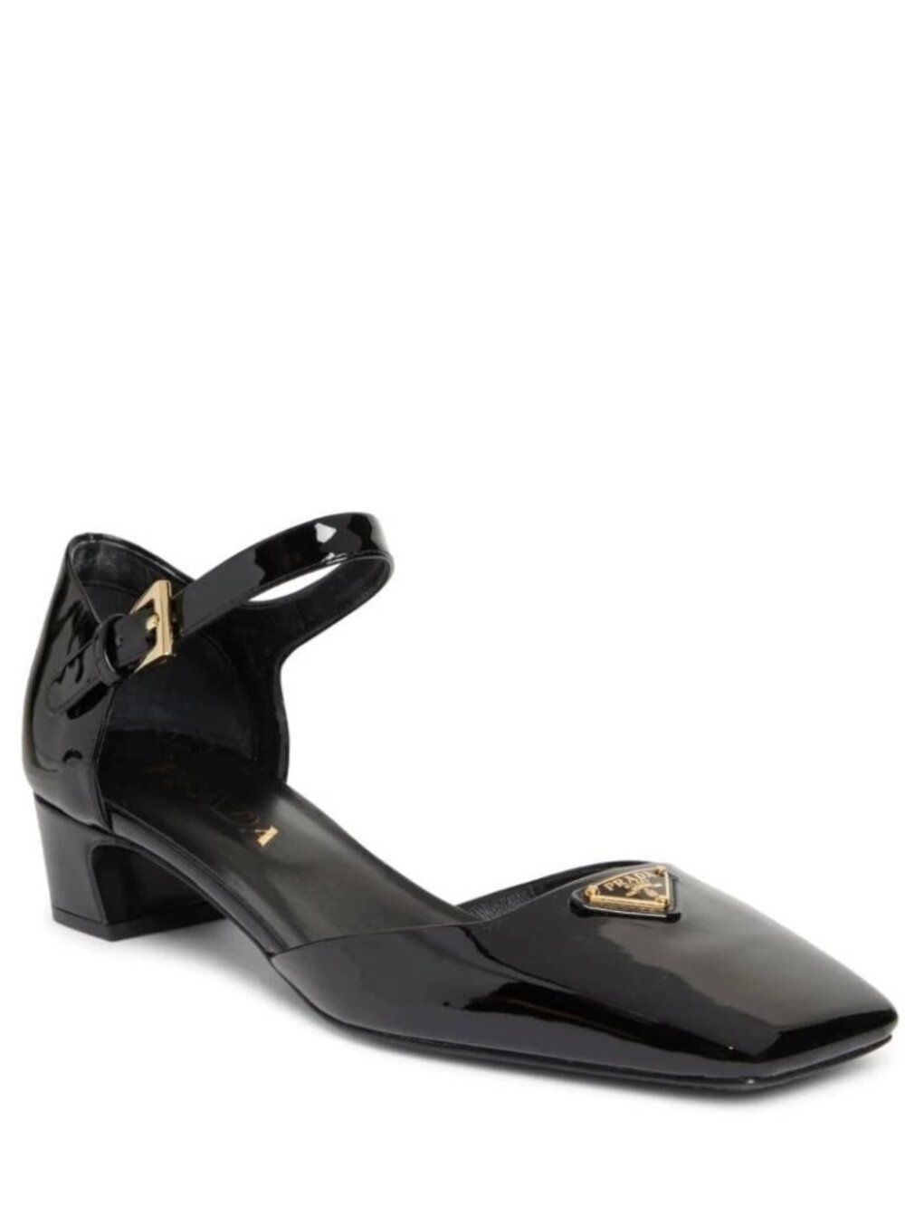 PRADA Modellerie Logo D'Orsay Square Toe Ankle Strap Mary Jane Pumps Heels